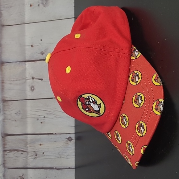 Buc-ees Beaver All Over Logo Print Embroidered UPF 50+ Youth Red Yellow Hat Cap - Picture 11 of 16